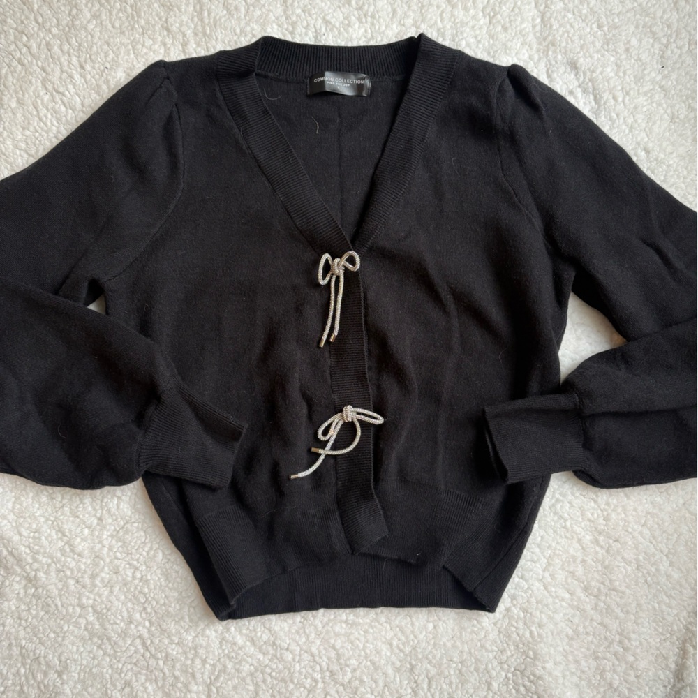Chic Black Cardigan with Bow Details